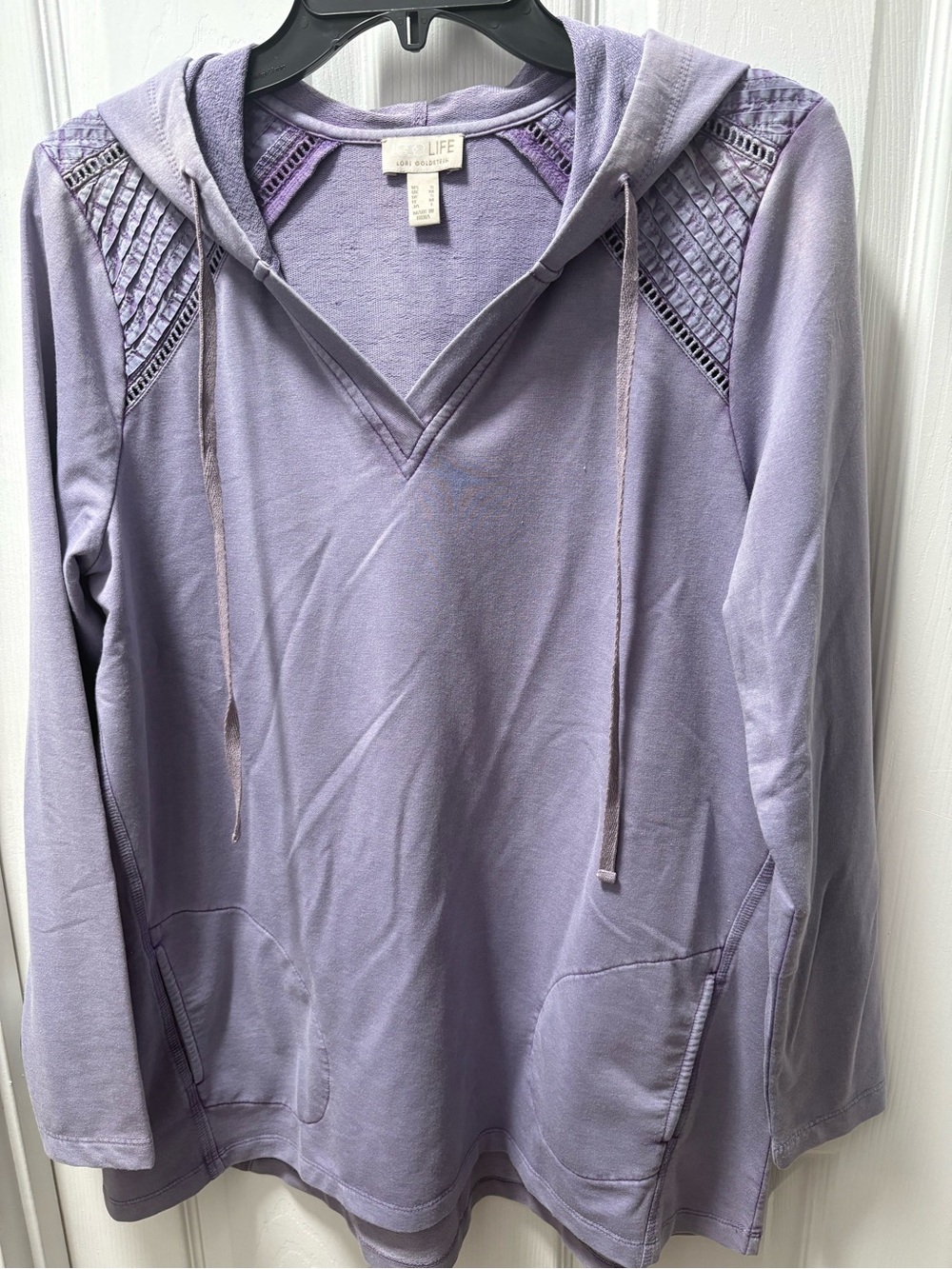 LOGO by Lori Goldstein Lavender Hooded Pullover with Ladder Stitch Detail